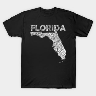 Mandala art map of Florida with text in white T-Shirt